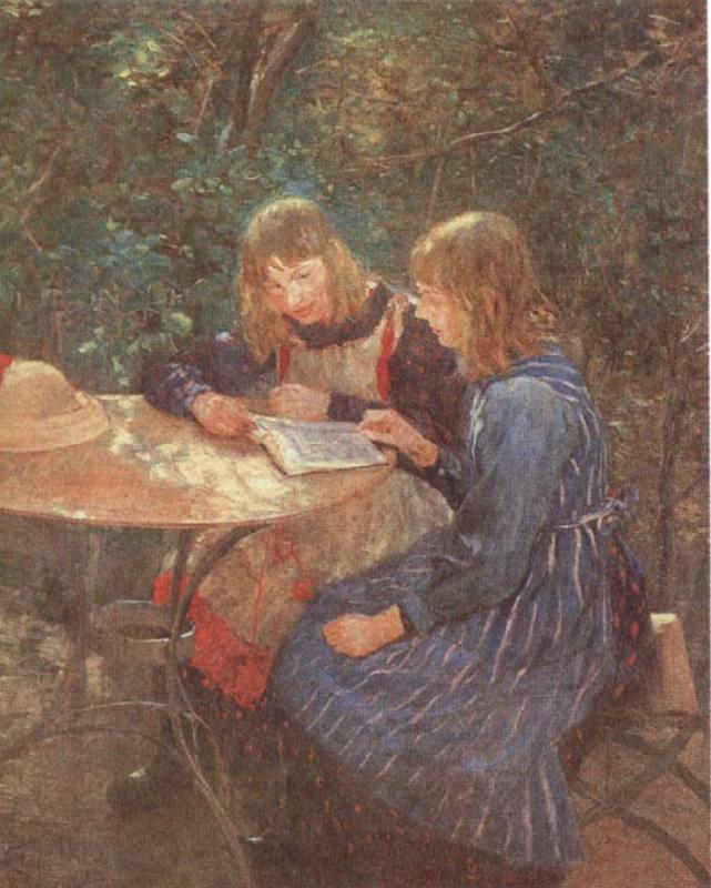 Fritz von Uhde Two daughters in the garden oil painting picture